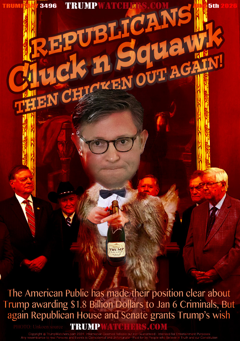 The American Public has made their position clear about
Trump awarding $1.8 Billion Dollars to Jan 6 Criminals, But
again Republican House and Senate grants Trump’s wish

[Republican Speaker of the House clutching a bottle of champagne in the chicken coup]